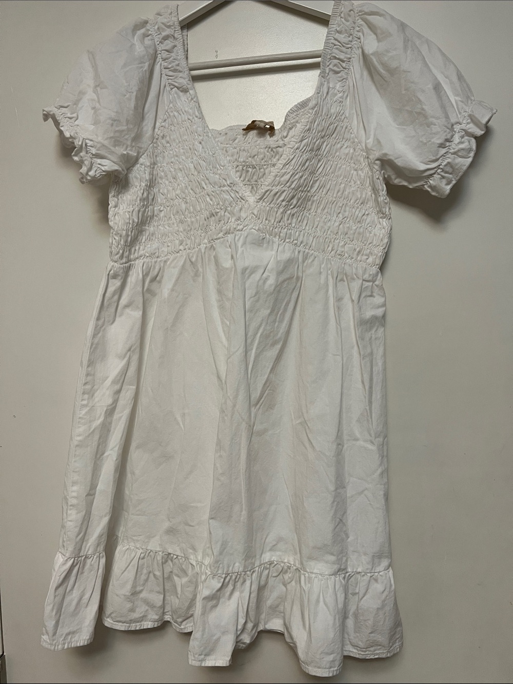 Indigo White Smocked Mini Dress with Puff Sleeves baby doll